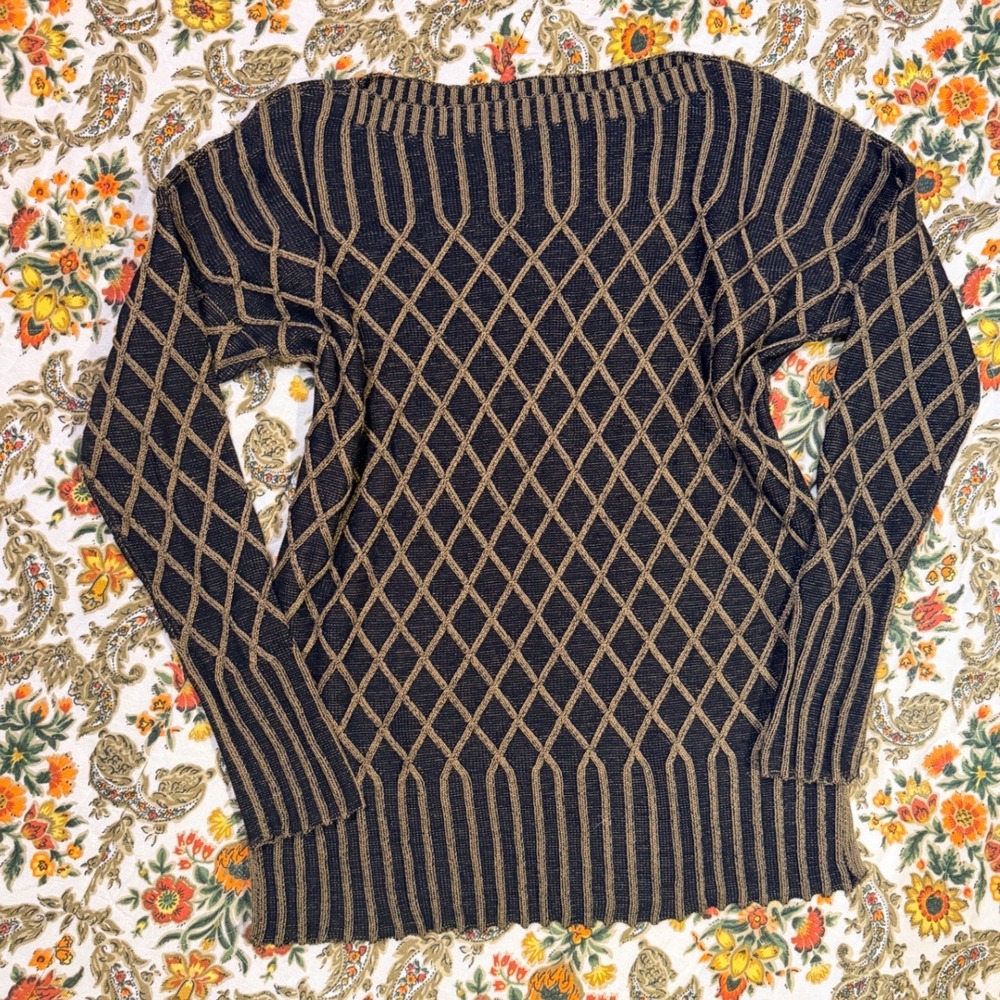 Peruvian Connection 100%‎ Pima Cotton Trellis Knit Sweater Black Olive Green - L